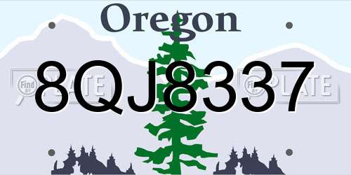 8QJ8337 Oregon License Plate
