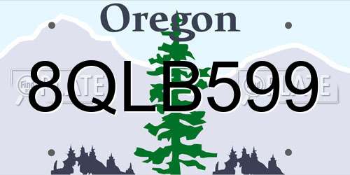 8QLB599 Oregon License Plate