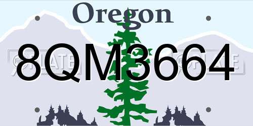 8QM3664 Oregon License Plate