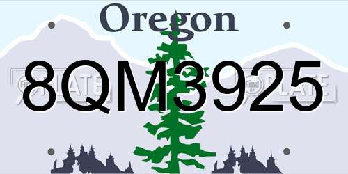 8QM3925 Oregon License Plate