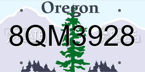 8QM3928 Oregon License Plate