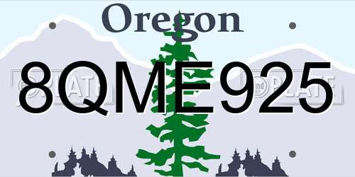 8QME925 Oregon License Plate