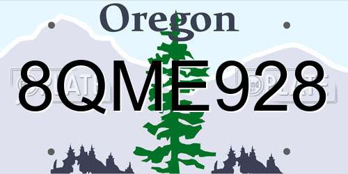 8QME928 Oregon License Plate