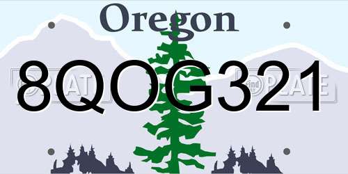 8QOG321 Oregon License Plate