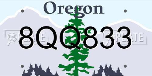 8QQ833 Oregon License Plate