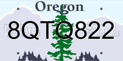 8QTQ822 Oregon License Plate