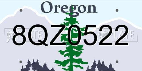 8QZ0522 Oregon License Plate