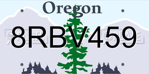 8RBV459 Oregon License Plate