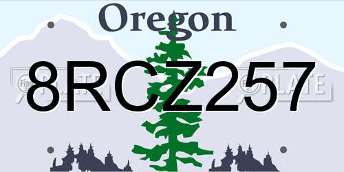 8RCZ257 Oregon License Plate