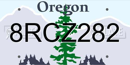 8RCZ282 Oregon License Plate