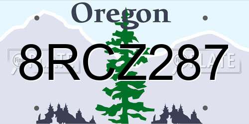 8RCZ287 Oregon License Plate