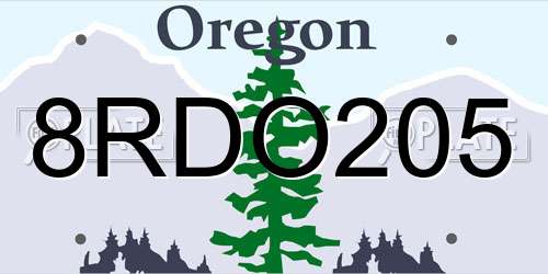 8RDO205 Oregon License Plate