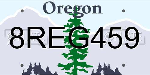 8REG459 Oregon License Plate