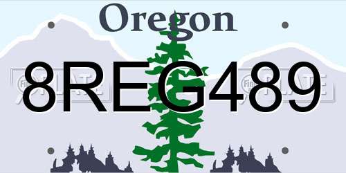 8REG489 Oregon License Plate