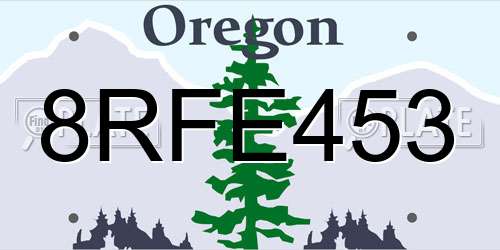 8RFE453 Oregon License Plate