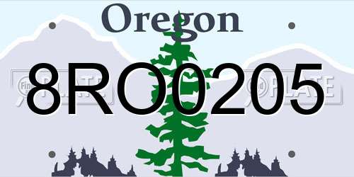 8RO0205 Oregon License Plate