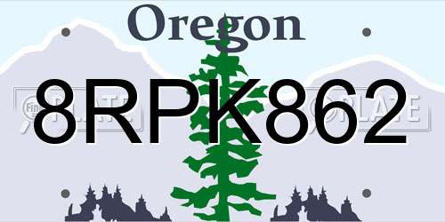 8RPK862 Oregon License Plate