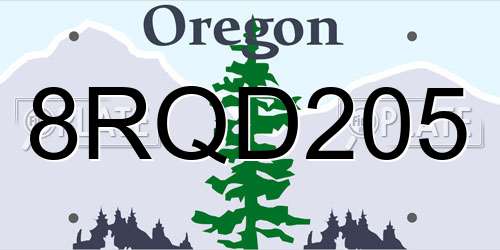 8RQD205 Oregon License Plate