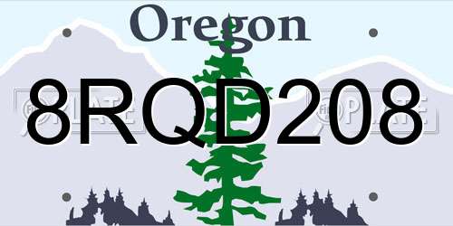8RQD208 Oregon License Plate