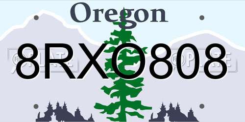 8RXO808 Oregon License Plate