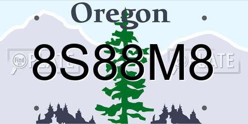 8S88M8 Oregon License Plate