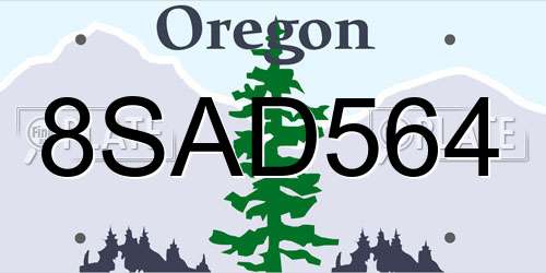 8SAD564 Oregon License Plate