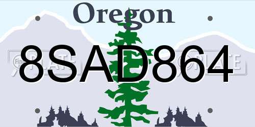 8SAD864 Oregon License Plate