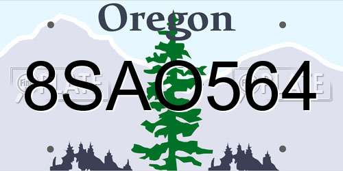 8SAO564 Oregon License Plate