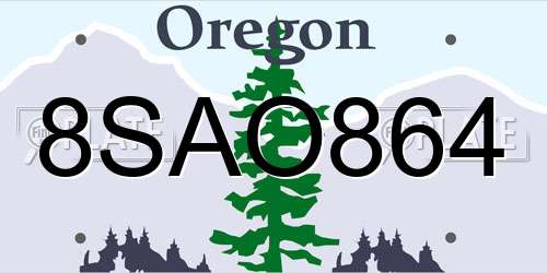 8SAO864 Oregon License Plate
