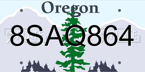 8SAQ864 Oregon License Plate