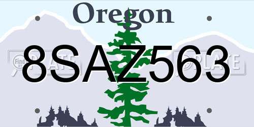 8SAZ563 Oregon License Plate