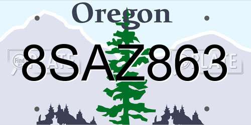8SAZ863 Oregon License Plate