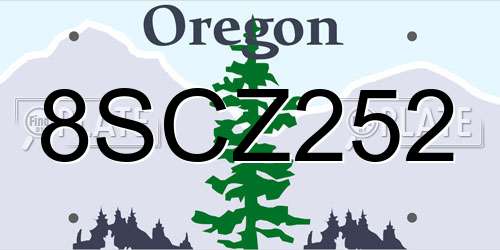 8SCZ252 Oregon License Plate