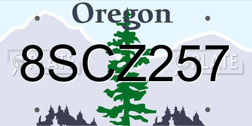8SCZ257 Oregon License Plate
