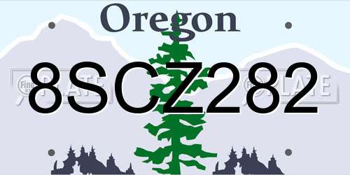 8SCZ282 Oregon License Plate