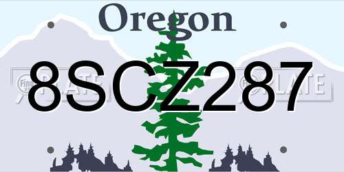 8SCZ287 Oregon License Plate