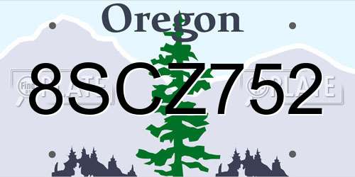 8SCZ752 Oregon License Plate