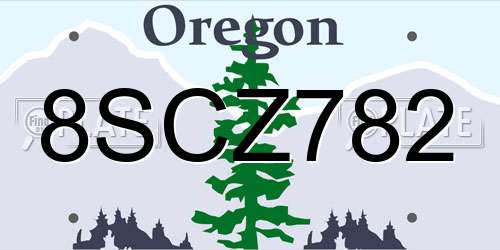8SCZ782 Oregon License Plate