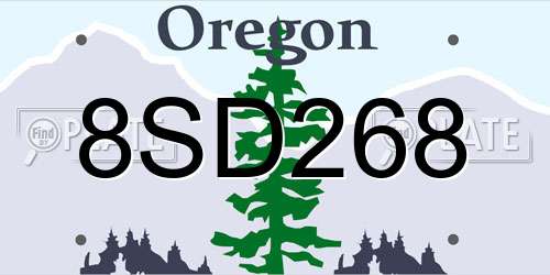 8SD268 Oregon License Plate