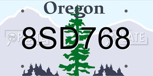 8SD768 Oregon License Plate