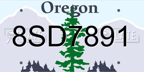 8SD7891 Oregon License Plate