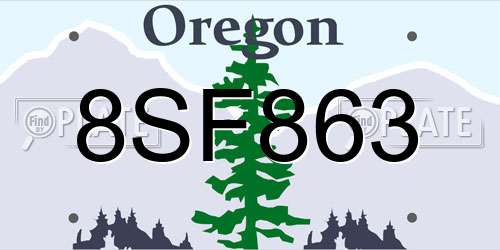 8SF863 Oregon License Plate