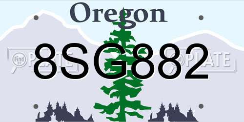 8SG882 Oregon License Plate