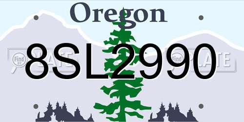 8SL2990 Oregon License Plate