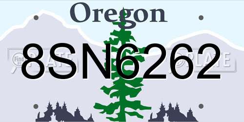 8SN6262 Oregon License Plate