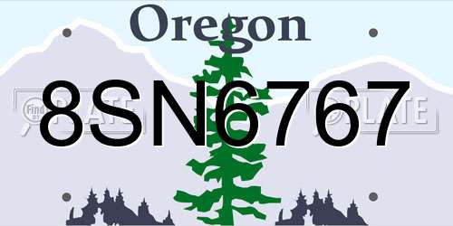 8SN6767 Oregon License Plate