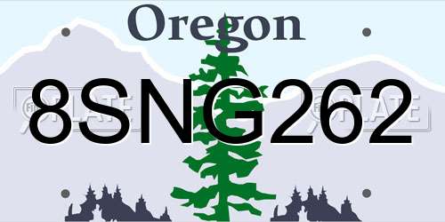 8SNG262 Oregon License Plate