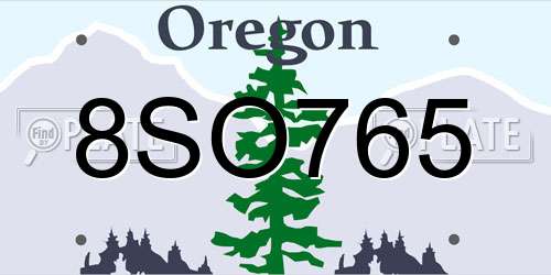 8SO765 Oregon License Plate