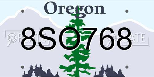 8SO768 Oregon License Plate