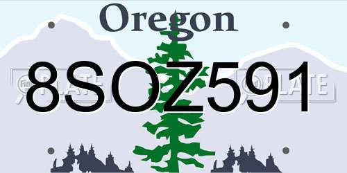 8SOZ591 Oregon License Plate